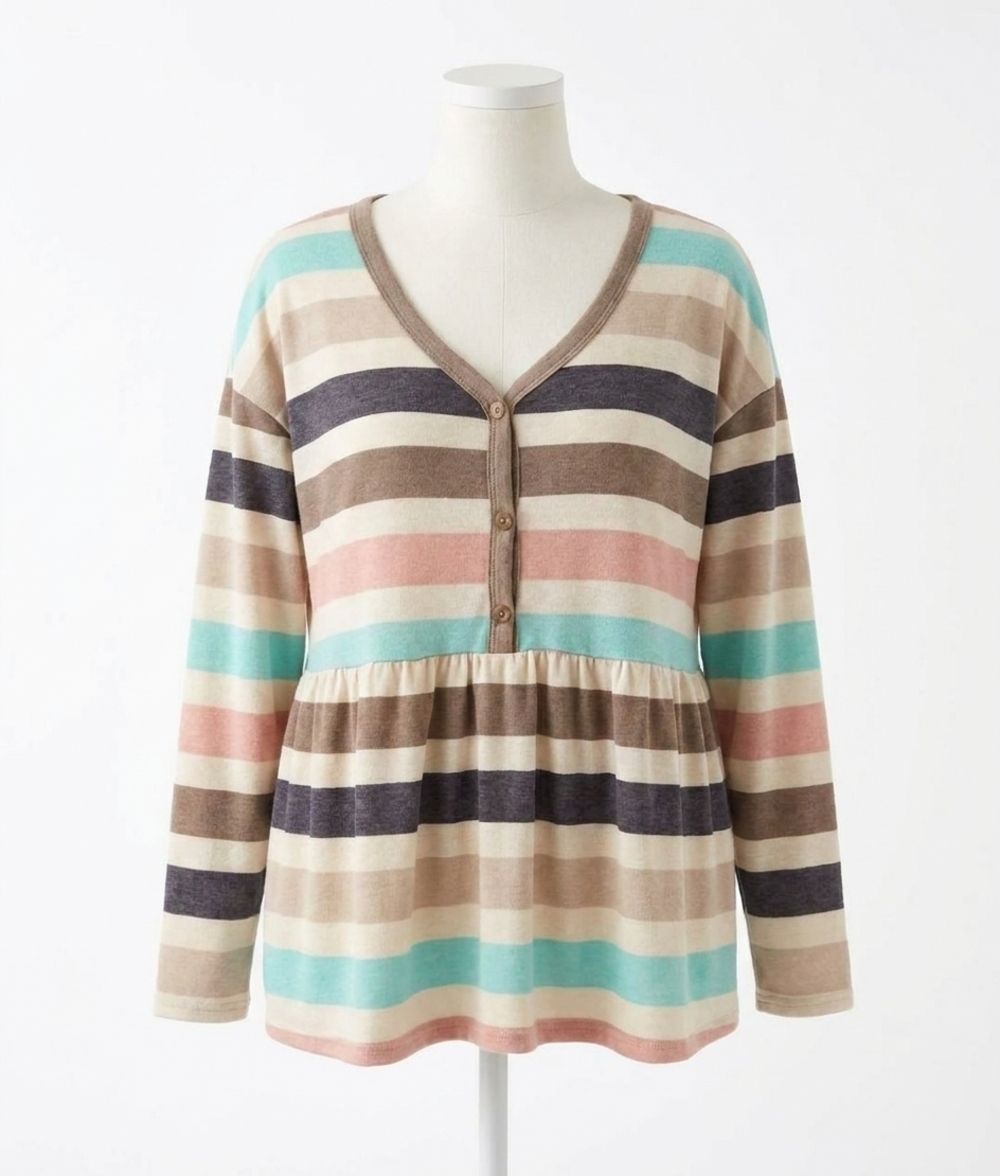 NEW BLUIVY stripe french terry babydoll top in mint/ blush